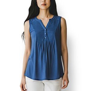 4/$20 Spense Sleeveless Blue Pintuck Button Front Blouse Flowy Top Medium